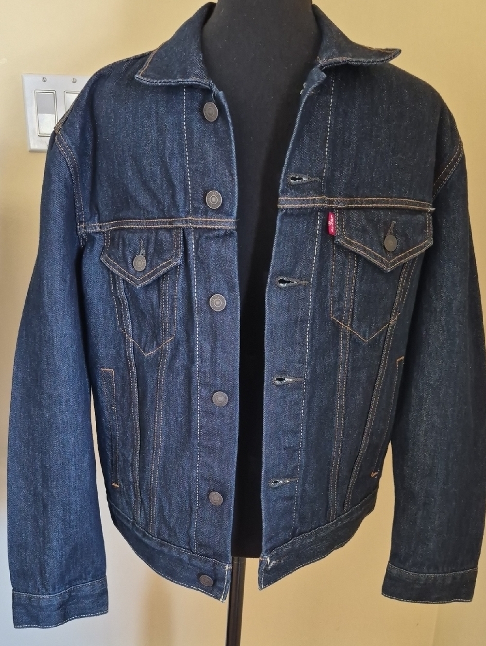 Levi's Trucker Denim Jacket with Tan Leather Patch, Sm